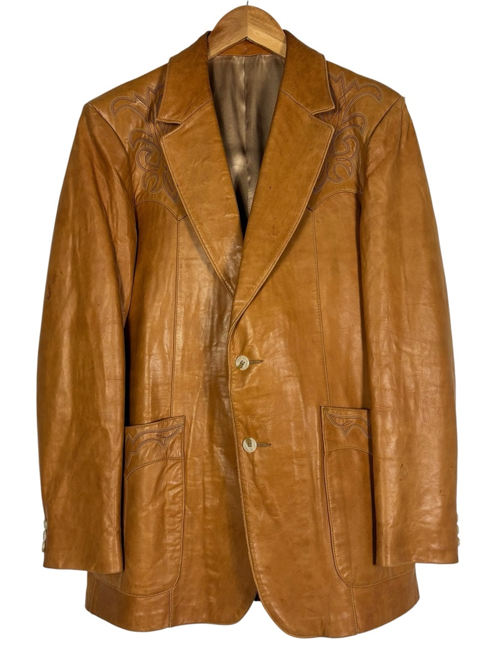 Scully Leatherwear Vintage Western Leather Blazer Jacket Embroidered Brown Sz 40